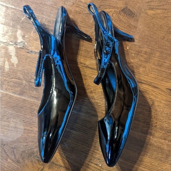 Joan Oloff Classic Dance Style Sling back Heel - Black - Size 40 - Gloss Finish - Picture 2 of 6